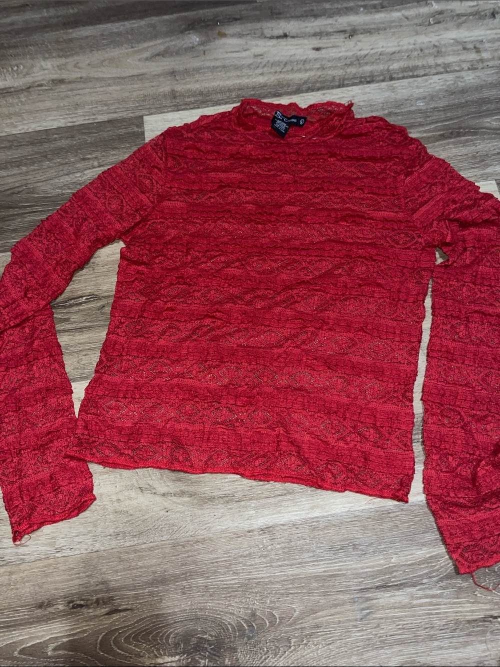 Miss Chievous Red Lace sheer Long-Sleeve Top